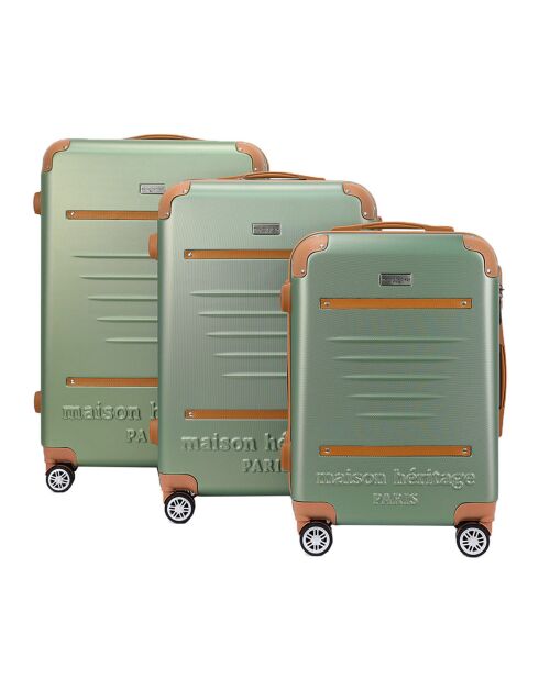 3 maletas 4 ruedas dobles Trocadero 55/65/75 cm verde caqui