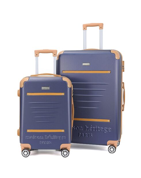 2 Valises 4 roues doubles Trocadéro 65/75 cm bleu marine