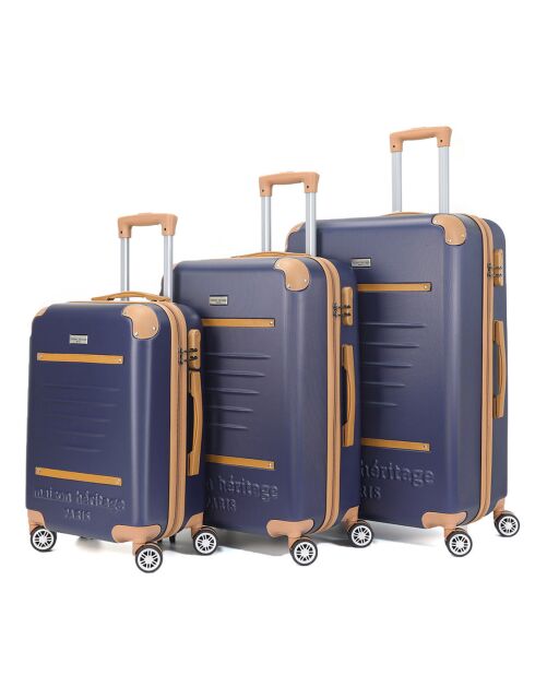 3 Valises 4 roues doubles Trocadéro 55/65/75 cm bleu marine