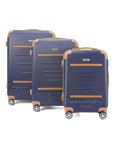 3 Valises 4 roues doubles Trocadéro 55/65/75 cm bleu marine