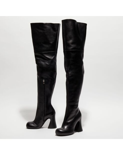 Cuissardes en Cuir Solene noires - Talon 10 cm