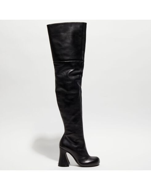 Cuissardes en Cuir Solene noires - Talon 10 cm