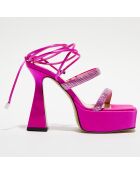 Sandales plateforme en Satin & Strass roses - Talon 13 cm