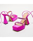 Sandales plateforme en Satin & Strass roses - Talon 13 cm