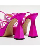 Sandales plateforme en Satin & Strass roses - Talon 13 cm