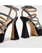 Sandales plateforme en Satin & Strass noires - Talon 13 cm