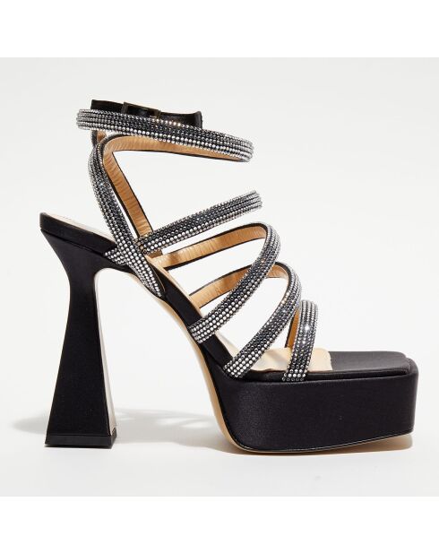 Sandales plateforme en Satin & Strass noires - Talon 13 cm