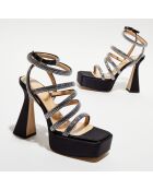 Sandales plateforme en Satin & Strass noires - Talon 13 cm