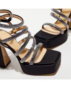 Sandales plateforme en Satin & Strass noires - Talon 13 cm