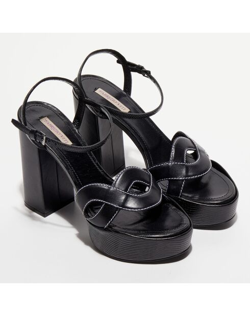 Sandales plateforme en Cuir Forever noires - Talon 12 cm