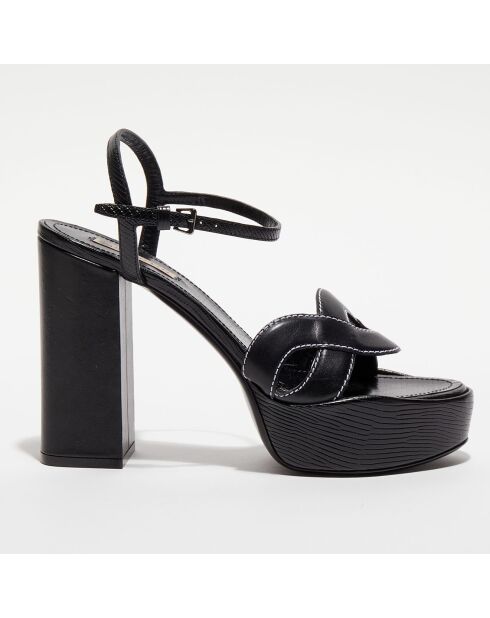 Sandales plateforme en Cuir Forever noires - Talon 12 cm