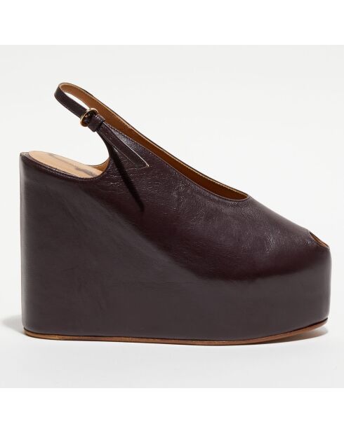 Peep-toes compensées en Cuir Annah bordeaux - Talon 13 cm