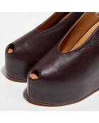 Peep-toes compensées en Cuir Annah bordeaux - Talon 13 cm