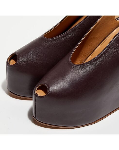 Peep-toes compensées en Cuir Annah bordeaux - Talon 13 cm