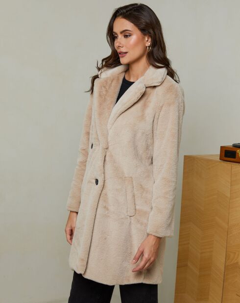 Manteau en Fausse Fourrure Manon beige