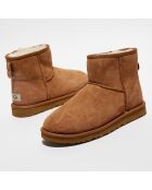 Boots fourrées Laine en Velours de Cuir Classic Mini beiges