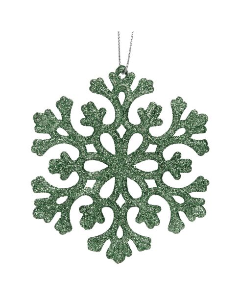 6 Ornements flocon de neige Glitter verts - 10x1x10 cm