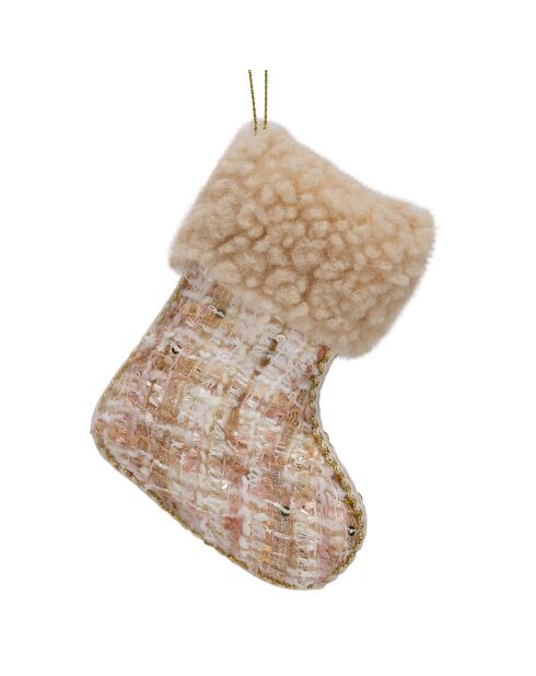 Botte de Noel à suspendre crème - 10x5x11 cm