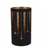 Bougeoir LED feux d'artifices noir - 9x9x16 cm
