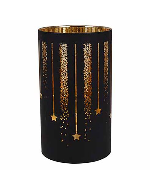 Bougeoir LED feux d'artifices noir - 9x9x16 cm