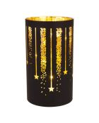 Bougeoir LED feux d'artifices noir - 9x9x16 cm