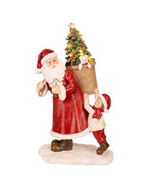 Pere Noel et enfants lumineux rouge - 17x13x27 cm