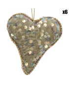 6 Coeurs à suspendre verts - 10x3x10 cm