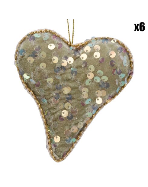 6 Coeurs à suspendre verts - 10x3x10 cm