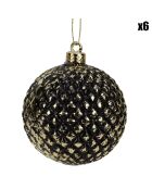 6 Boules de Noel gauffrée noires - D.8 cm