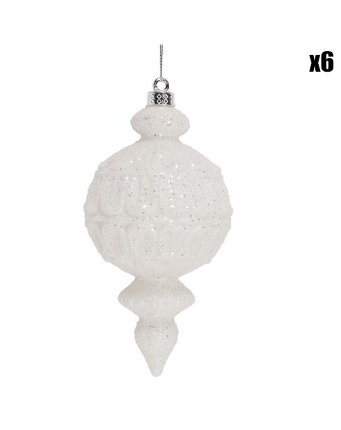 6 Ornements Sugar blancs - 8x8x16 cm
