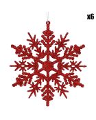 6 Ornements Flocons De Neige Glitter rouges - 18x0.1x18 cm