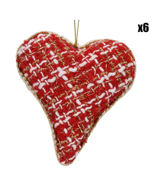 6 Coeurs à Suspendre rouge/blanc - 10x3x10 cm