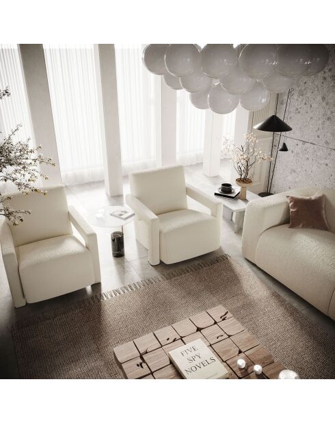 Fauteuil Ema en bouclette blanc - 73x85x75 cm