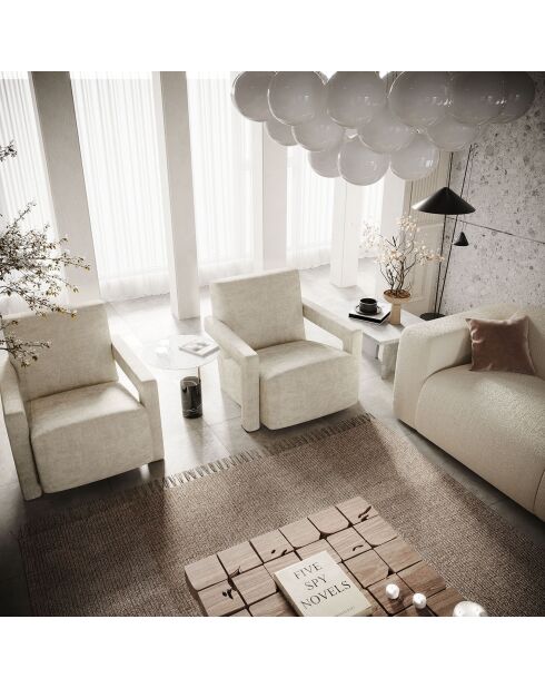 Fauteuil Ema en velours beige - 73x85x75 cm