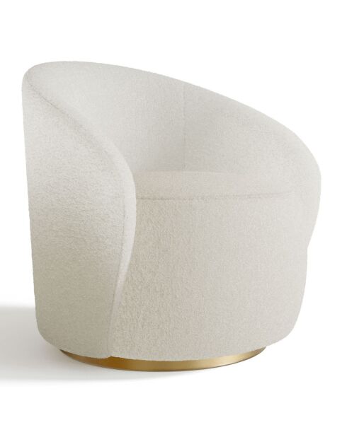 Fauteuil pivotant Jade en bouclette blanc cassé - 74.5x69x74.5 cm