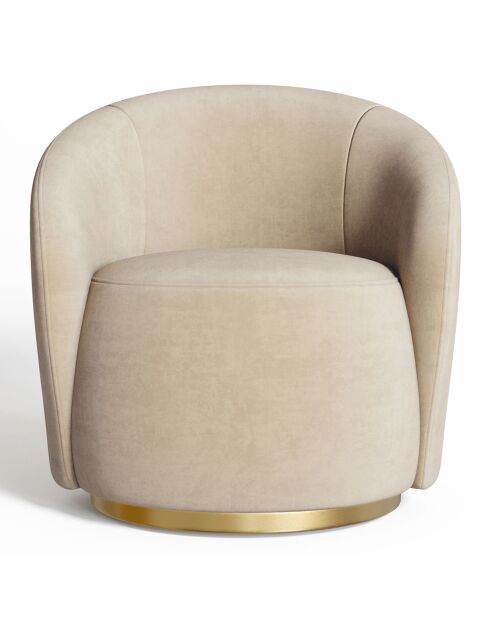 Fauteuil pivotant Jade en velours taupe - 74.5x69x74.5cm