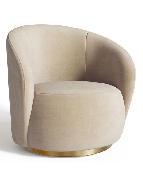 Fauteuil pivotant Jade en velours taupe - 74.5x69x74.5cm