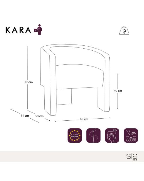 Fauteuil Kara en bouclette blanc - 68x64x72 cm