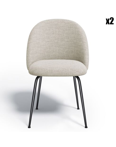 2 Chaises Ella Tissu Tramé toucher doux beiges - 54x50x77.5 cm