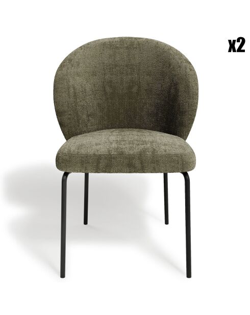 2 Stühle Aria aus strukturiertem Samt in Khaki - 54x54x87 cm