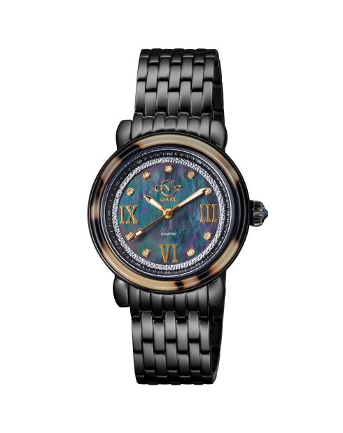 Montre Marsala Tortoise Femme Quartz en Acier & Diamants 0.063 ct noire