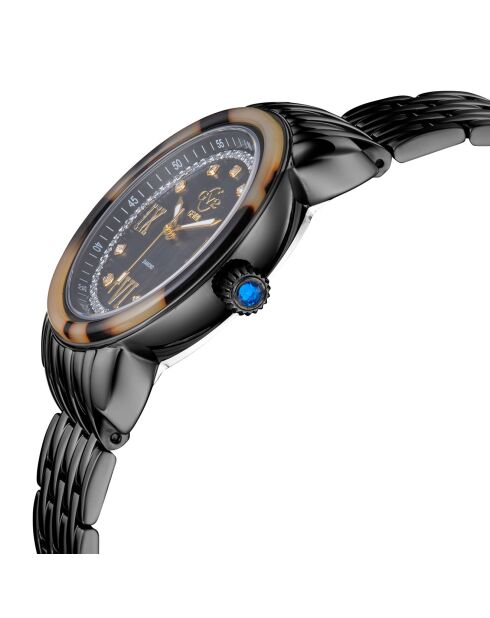 Montre Marsala Tortoise Femme Quartz en Acier & Diamants 0.063 ct noire
