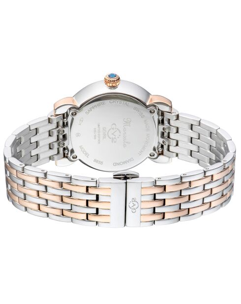 Montre Marsala Tortoise Femme Quartz en Acier & Diamants 0.063 ct argenté/rose doré