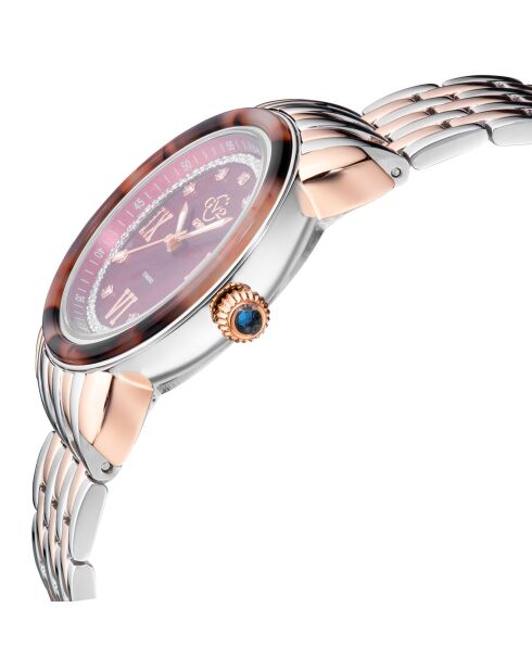 Montre Marsala Tortoise Femme Quartz en Acier & Diamants 0.063 ct argenté/rose doré