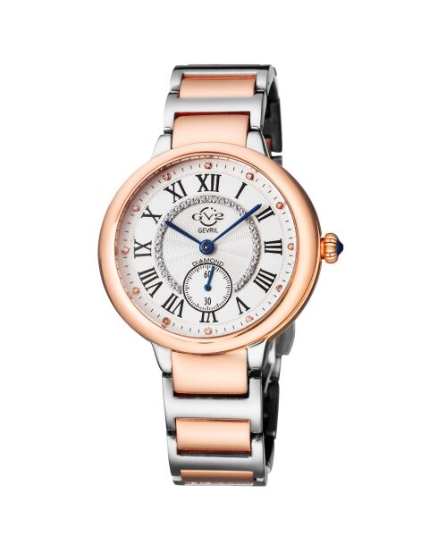 Montre Rome Femme Quartz en Acier & Diamants 0.144 ct argenté/rose doré