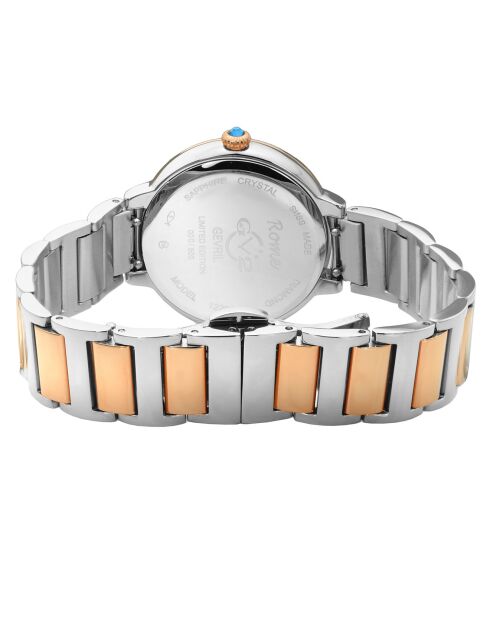 Montre Rome Femme Quartz en Acier & Diamants 0.144 ct argenté/rose doré