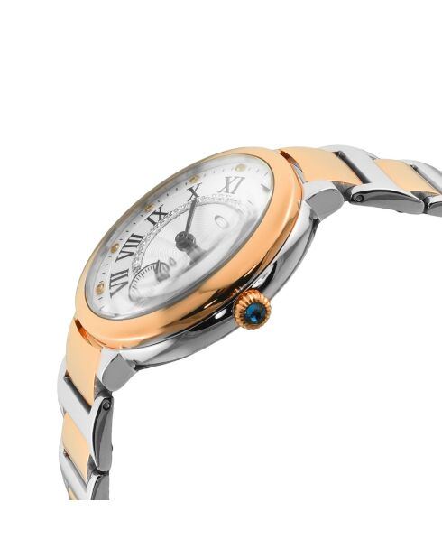 Montre Rome Femme Quartz en Acier & Diamants 0.144 ct argenté/rose doré