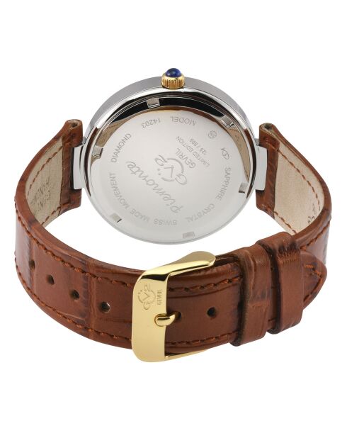 Orologio al quarzo da donna Piemonte in pelle e diamanti 0,06 ct marrone chiaro