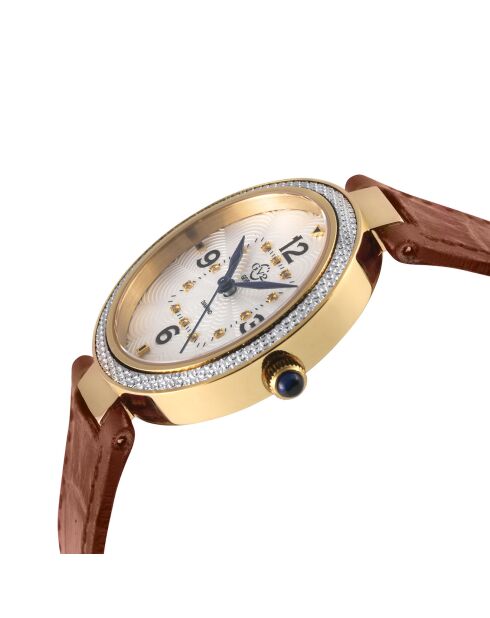 Orologio al quarzo da donna Piemonte in pelle e diamanti 0,06 ct marrone chiaro