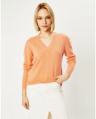 Pull 100% Cachemire Zocon col V orange clair